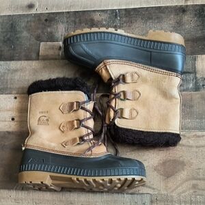 Sorel Badger Tan Leather Waterproof Snow Boots Kids Sz 6